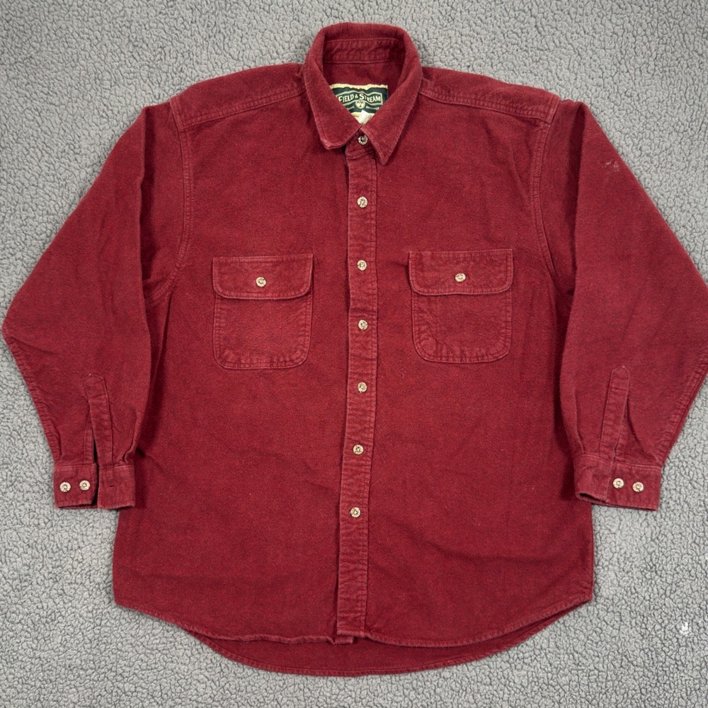 Field & Stream Chamois Flannel Shirt XL Burgundy Red Long Sleeve Heavy Button Up